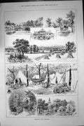 Old Antique Print Bellaggio East Grinstead Camp Bungalow Corn Stacks 1887 19th
