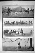 Original Old Antique Print Rufford Foxhounds Hunting Horses Sport Glapwell 1903