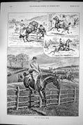 Antique Old Print 1895 Jumps Jumpers Timber Fence Farmer Horses Fox Hunting