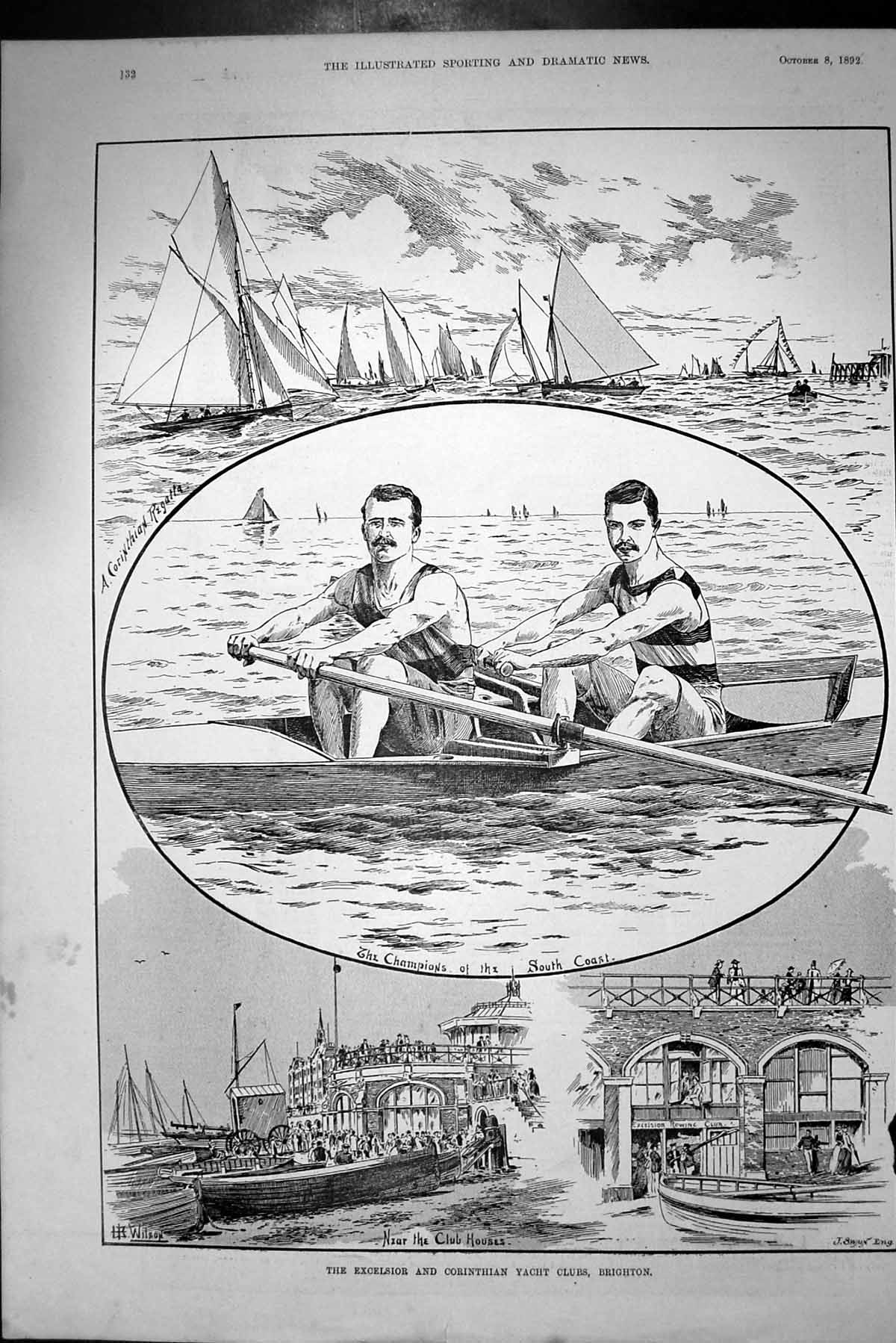 Old Antique Print 1892 Excelsior Corinthian Yacht Club Brighton Regatta 19th