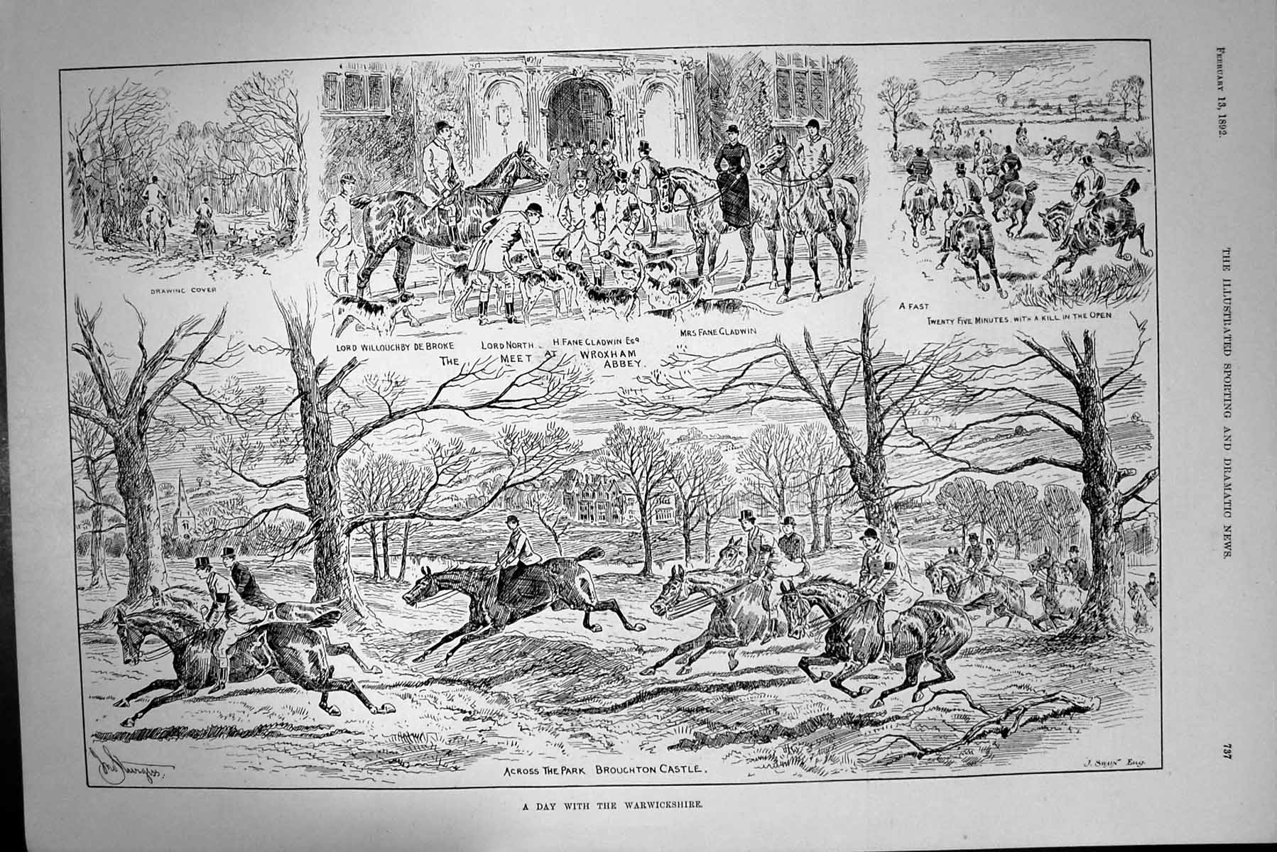 Old Hunting 1892 Warwickshire Hounds Broke Lord North Wroxham Abbey B Victorian