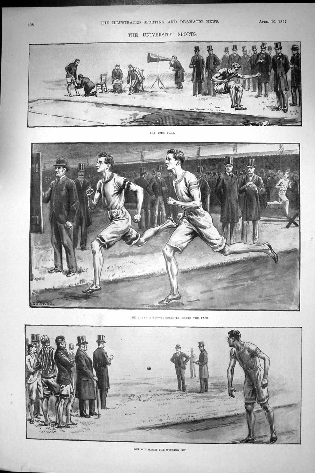 Original Old Antique Print 1897 University Sport Freemantle Bullock Long Jump