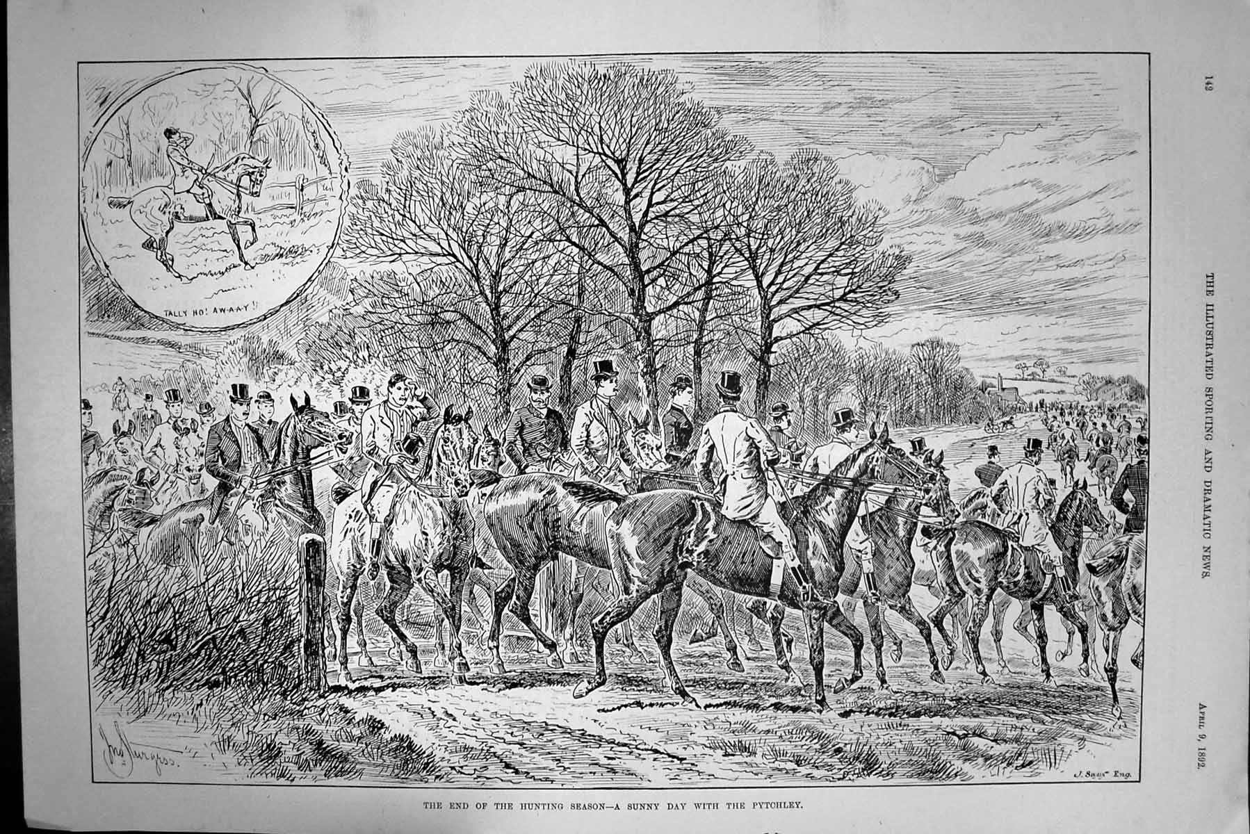Original Old Antique Print 1892 End Fox Hunting Season Sunny Day Pytchley Sport
