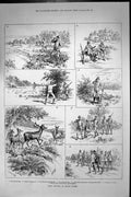 Original Old Antique Print Buck Hunting Epping Forest Deer Shooting Sport 1887