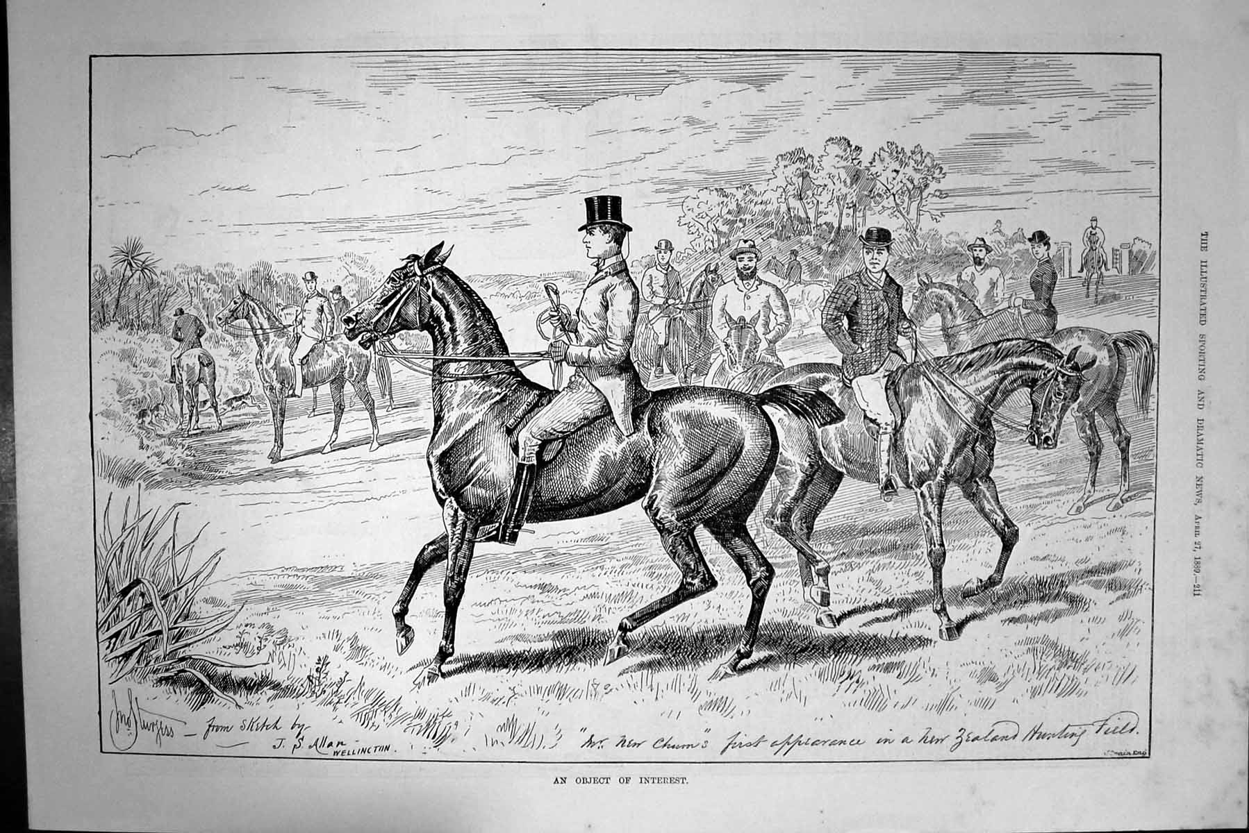 Old Antique Print 1889 Object Interest Fox Hunting Horses Sport Huntsmen 19th