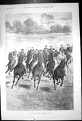 Old Antique Print City And Suburban Tattenham Corner Horses Racing 1897 19th