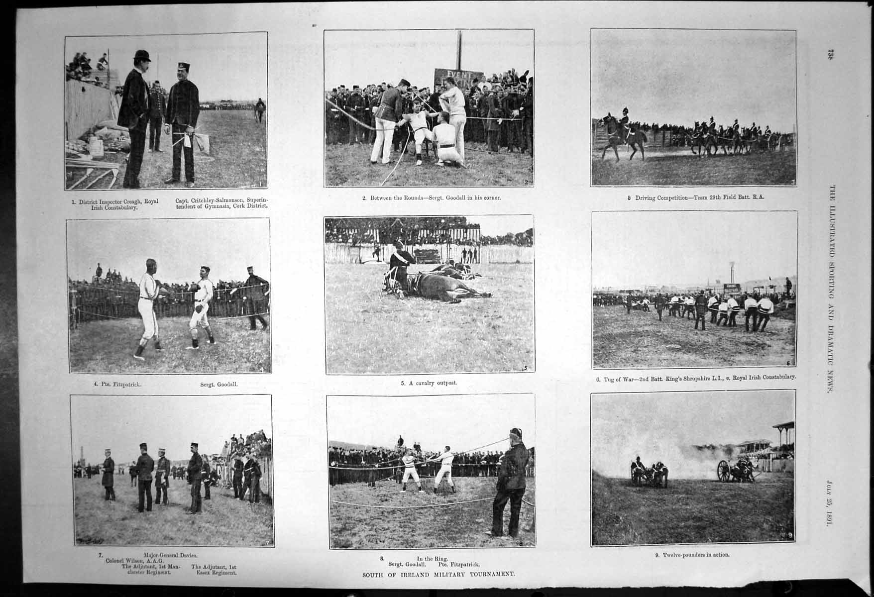 Old Antique Print South Ireland Military Tournament Tug War Boxing 1891 19th