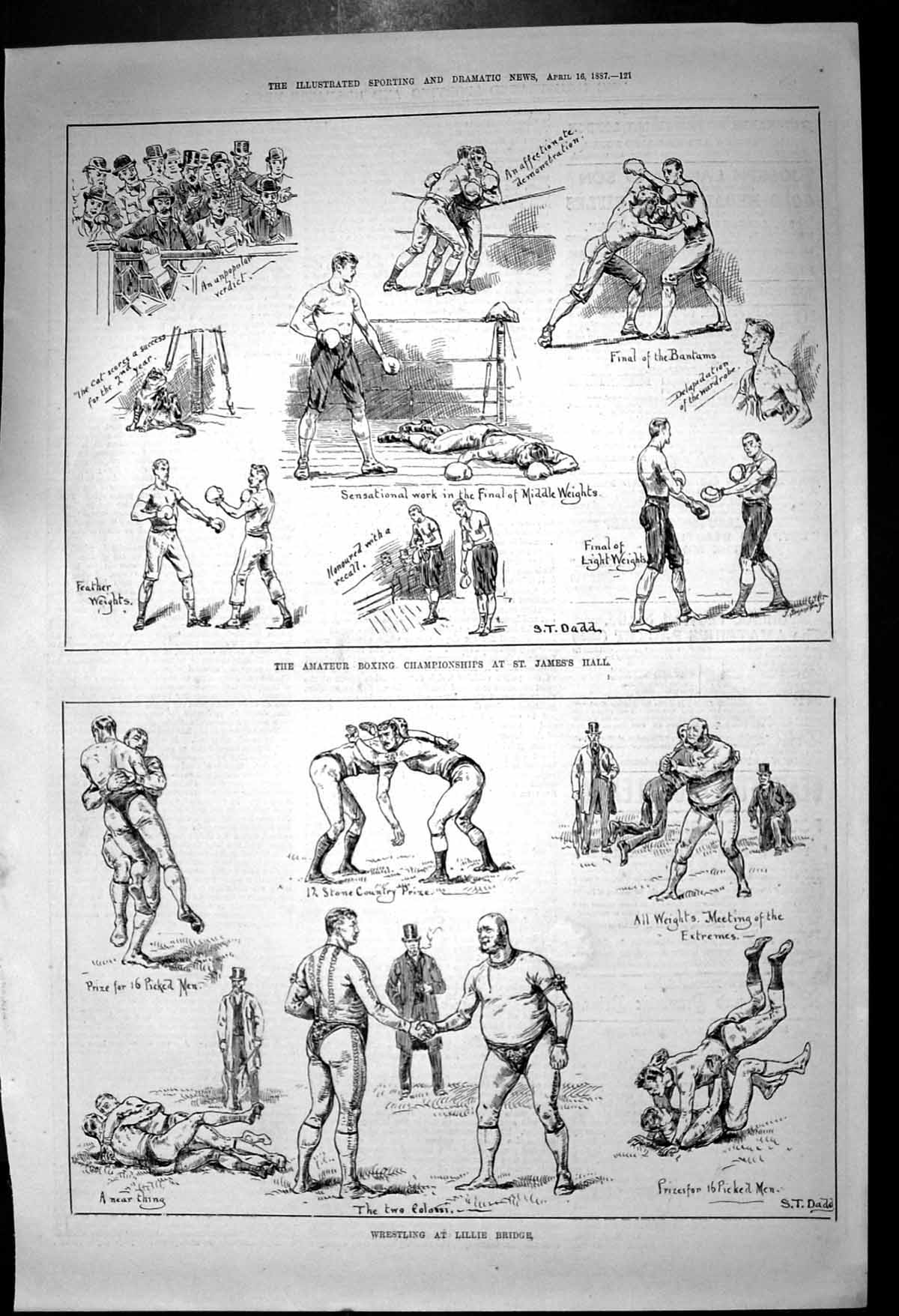 Old Print Wrestling Lillie Bridge Boxing Championships St James Hall 1887 19th