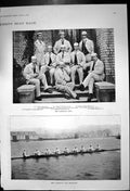 Original Old Antique Print University Boat Race Cambridge Crew Practising 1892
