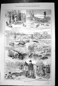 Old Antique Print Among Rabbits Shooters Mustering Warren Hurdleing 1889 19th