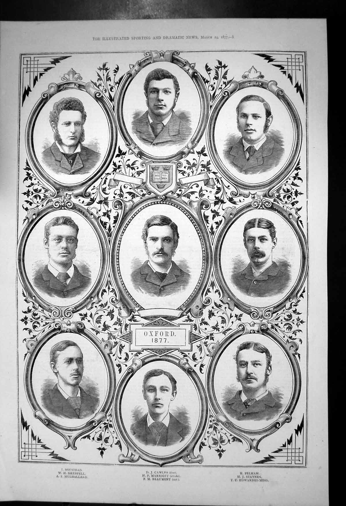 Antique Old Print Oxford 1877 Portraits Dj Cawles Hp Marriot H Pelham 1877 19th