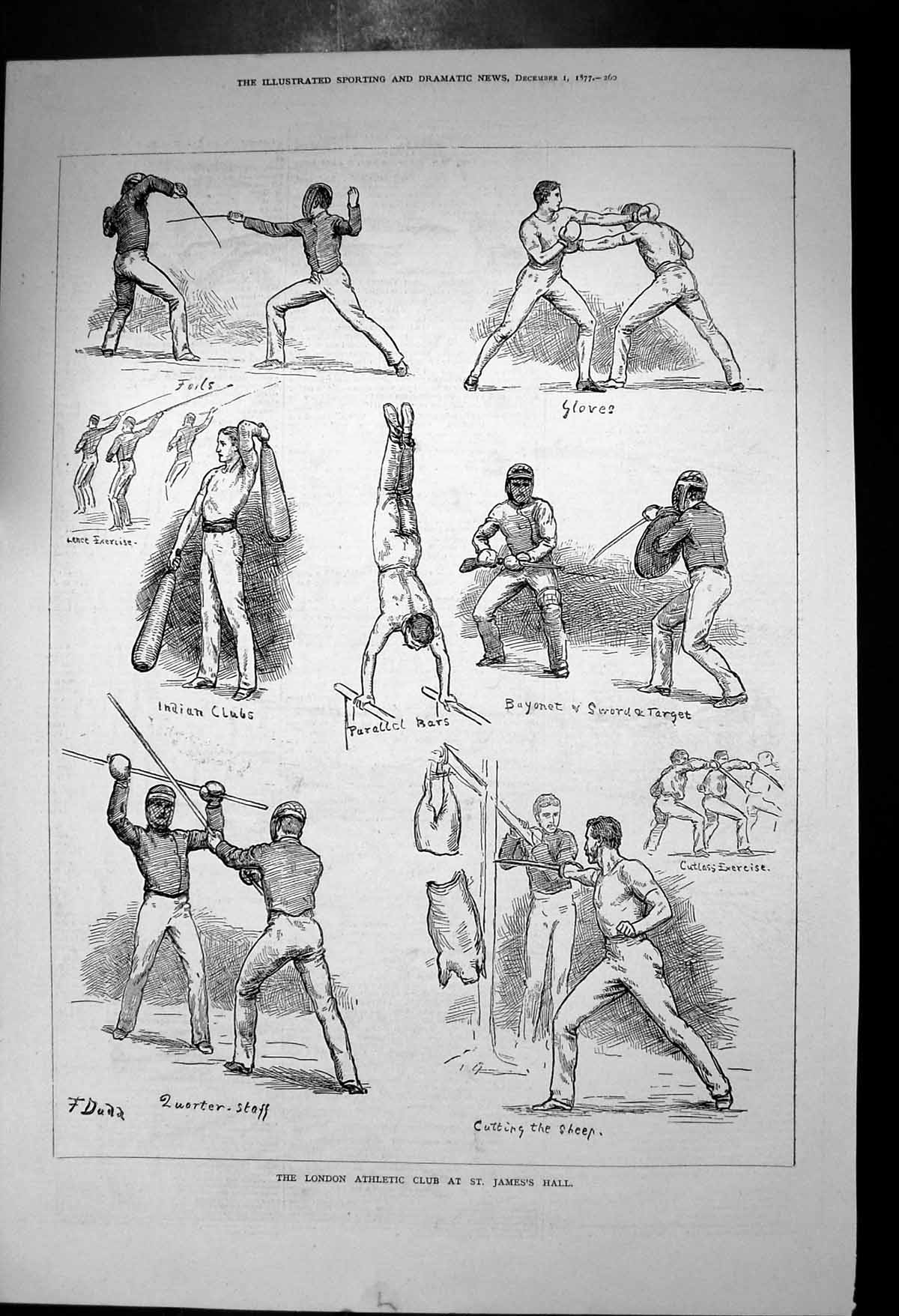 Antique Print London Athletic Club St Jamess Hall Bayonet Sword Target 1877