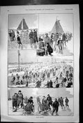 Antique Old Print Dutch Skaters Skating Track Croningen Yacht Windmill 1893