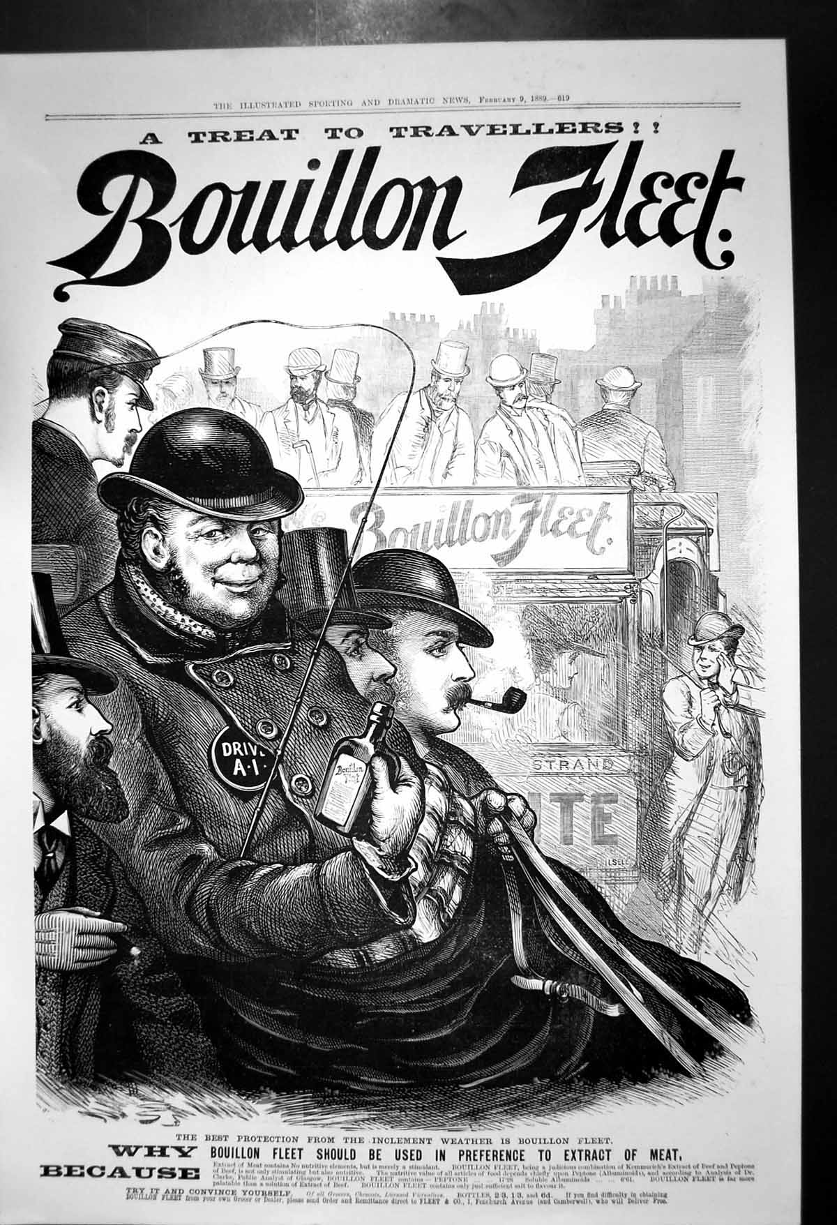 Antique Old Print Bouillion Fleet Extract Meat Advert Protection Weather1889
