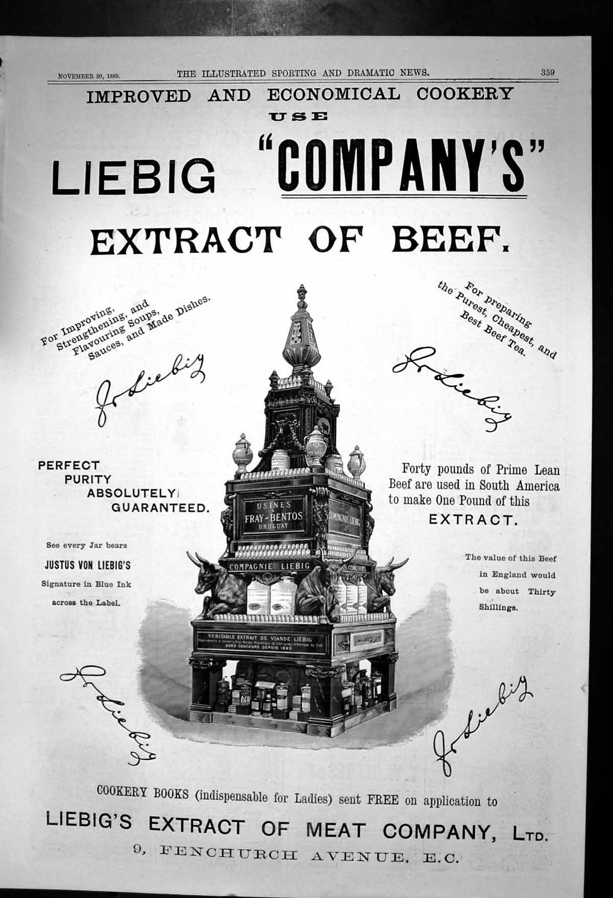 Antique Print Liebig Companys Extract Beef Improved Economical Cookery 1889