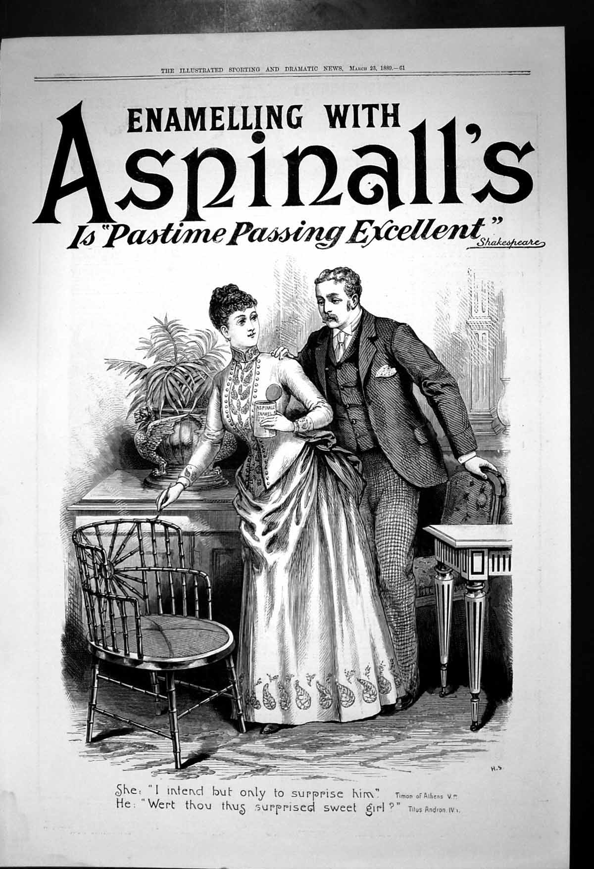 Antique Old Print Enamelling With Aspinalls Pastime Passing Excellent 1889 19th