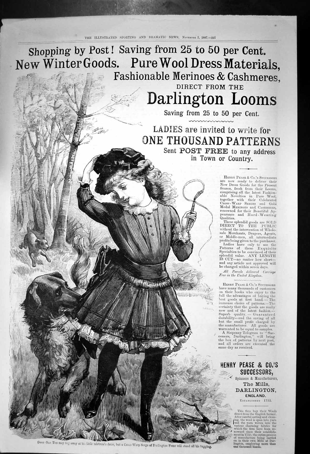 Antique Old Print Darlington Looms Patterns Dress Materials Cashmeres 1887 19th