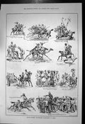 Antique Old Print Native Cavalry Tent Pegging Tournament Delhi Quoits 1886 19th