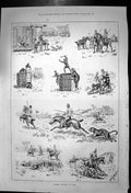 Old Antique Print Panther Sticking India J Swain Horse Riders Spears 1887 19th