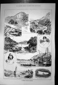 Old Antique Print Holiday Cruise Norway Salmon River Floating Tent 1887 19th