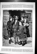 Original Old Antique Print Eclipse Sun Children Looking Up To Sky 1887 19th