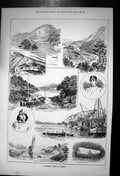 Old Antique Print Holiday Cruise Norway Resting Place Fishing Boats 1887 19th