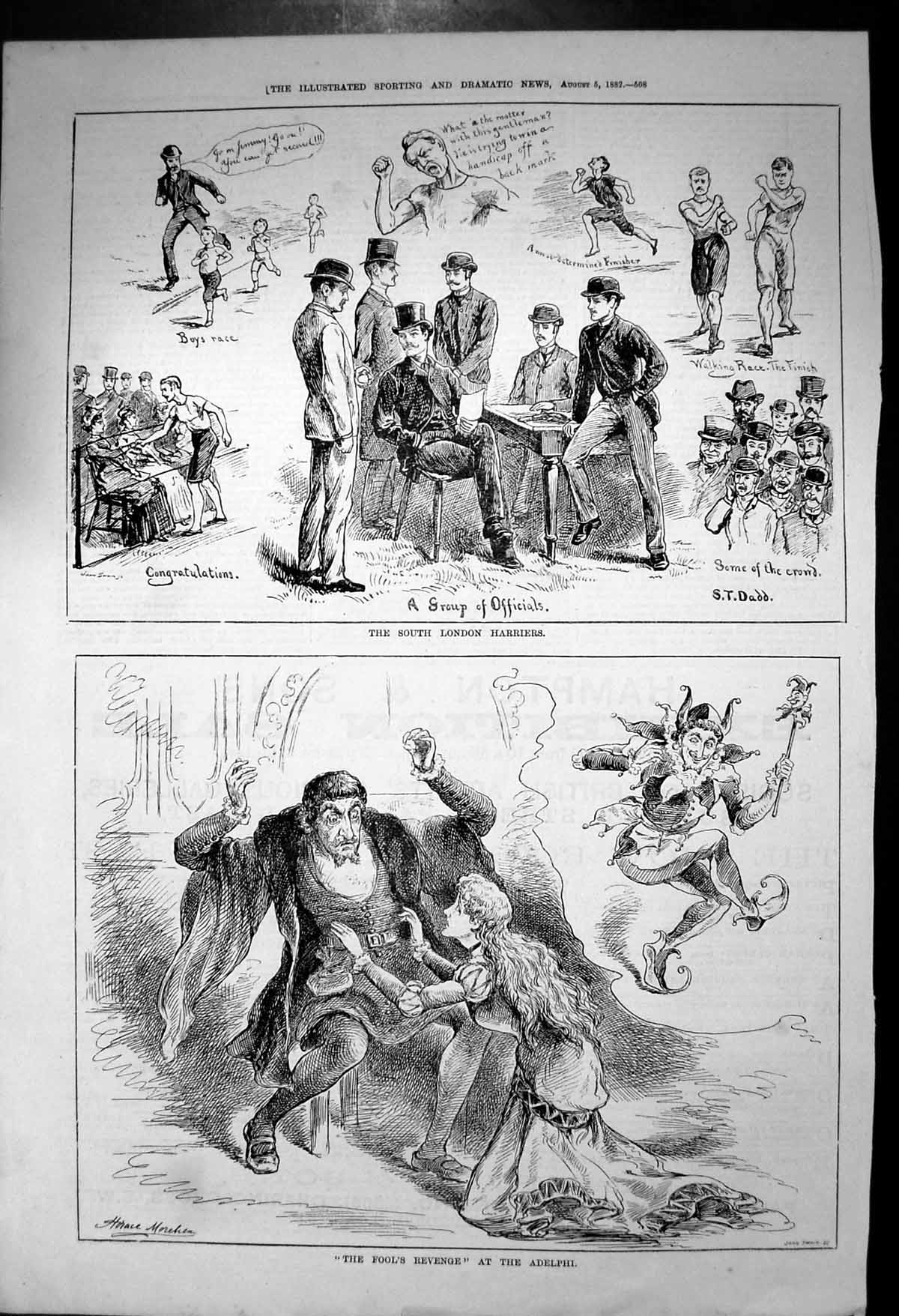Original Old Antique Print Fools Revenge Adelphi South London Harriers 1882