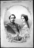 Original Old Antique Print 1855 Portrait Royal Couple Napoleon Eugenie 19th