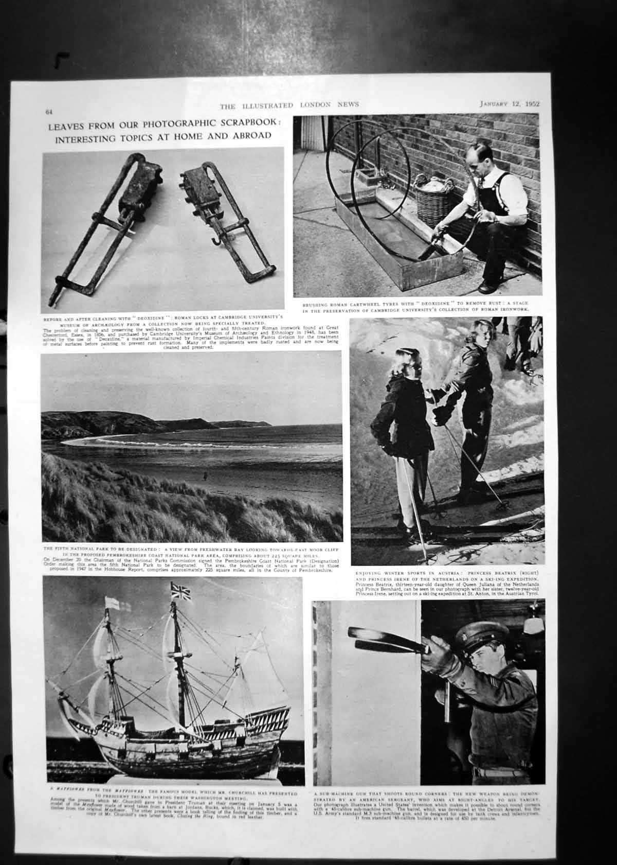 Antique Old Print Mayflower Ship Model Princess Beatrix Roman Cartwheel 1952