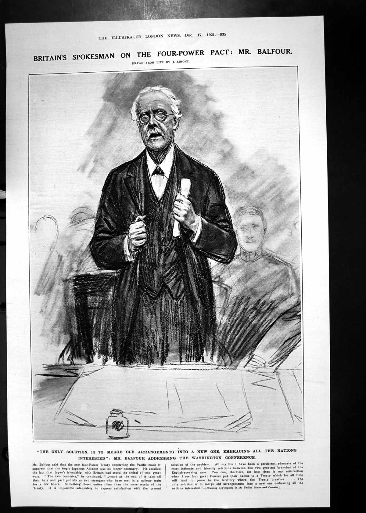 Old 1921 Mr Balfour Addressing Washington Conference Four-Power Treaty 20th