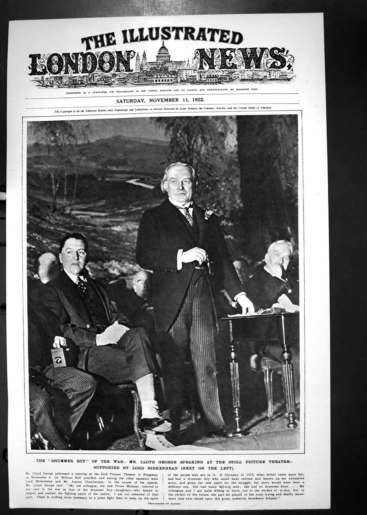 Old 1922 Lloyd George Speaking Stoll Picture Theatre Lord Birkenhead 20th