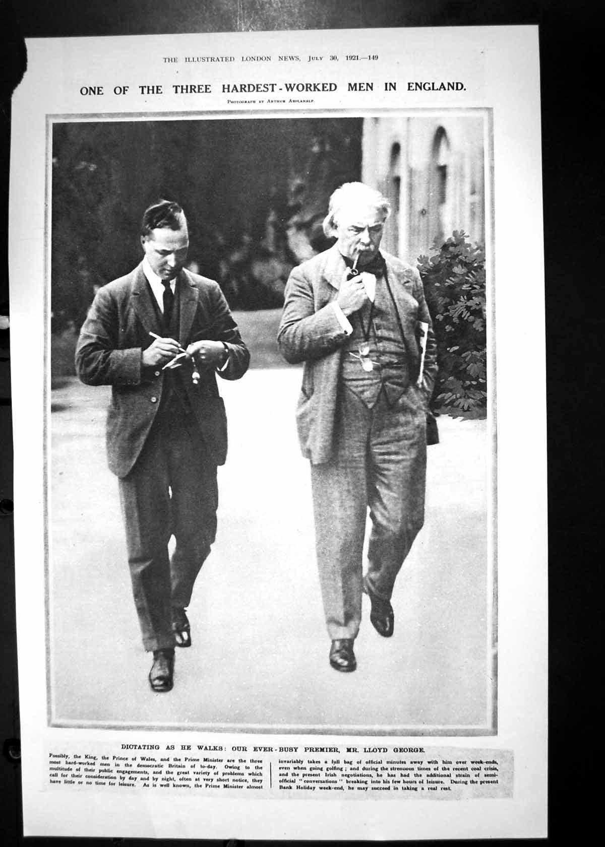 Original Old Vintage Print 1921 Dictating England Premier Lloyd George 20th