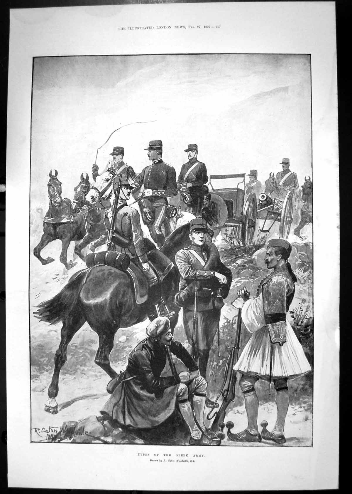 Antique Old Print 1897 Types Greek Army Siers Greece Horses Canton Woodville