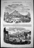 Original Old Antique Print 1856 Central America War Guatemala Nicaragua Plaza