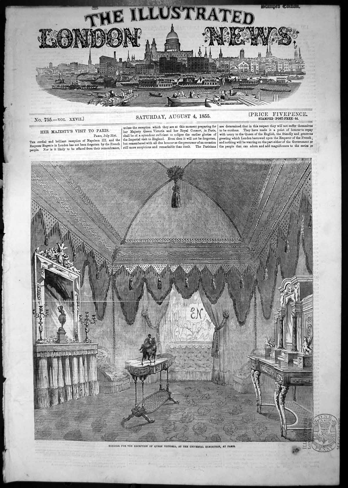 Old 1855 Boudoir Reception Queen Victoria Universal Exhibition Paris Victorian
