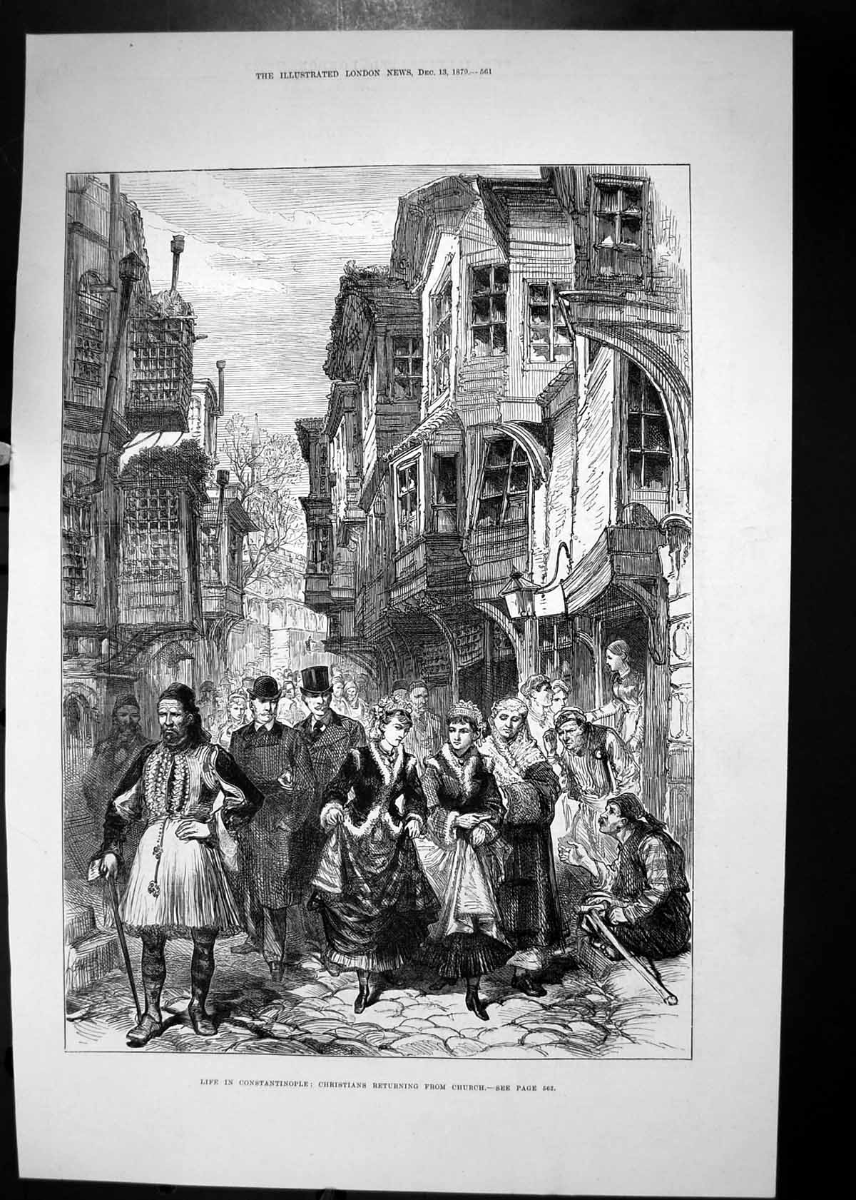 Antique Print 1879 Constantinople Street Scene Christians Returning Church 19th