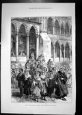 Original Old Antique Print 1879 Constantinople Scene Moslems Leaving Mosque