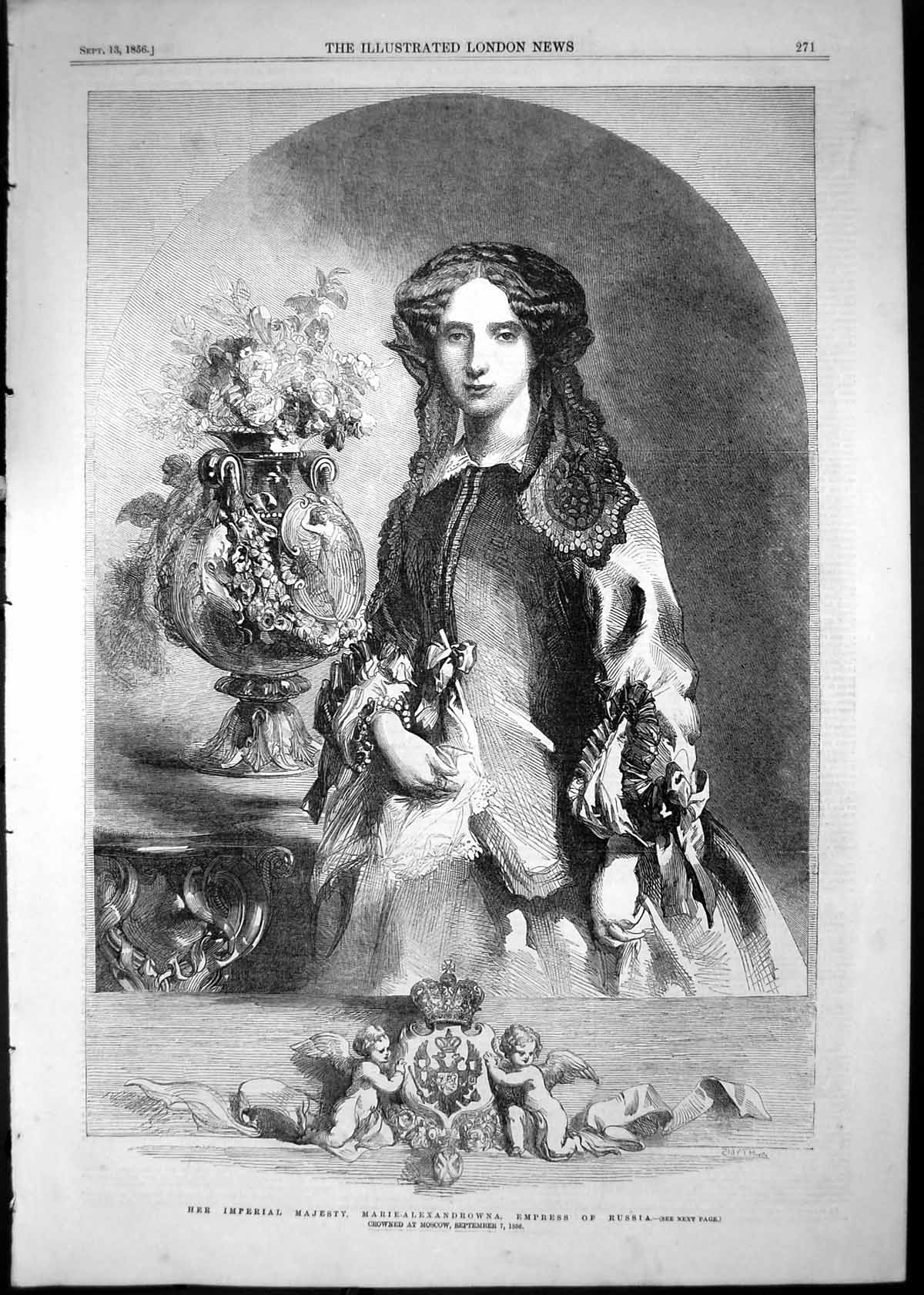 Old 1856 Portrait Her Imperial Majesty Marie-Alexandrowna Empress Russia 19th