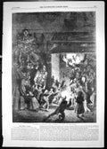 Original Old Antique Print Children Parties Shower Toys Christmas Presents 1855