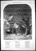 Original Old Antique Print 1855 CWithout Passer By Poem Read Snow Winter Scene
