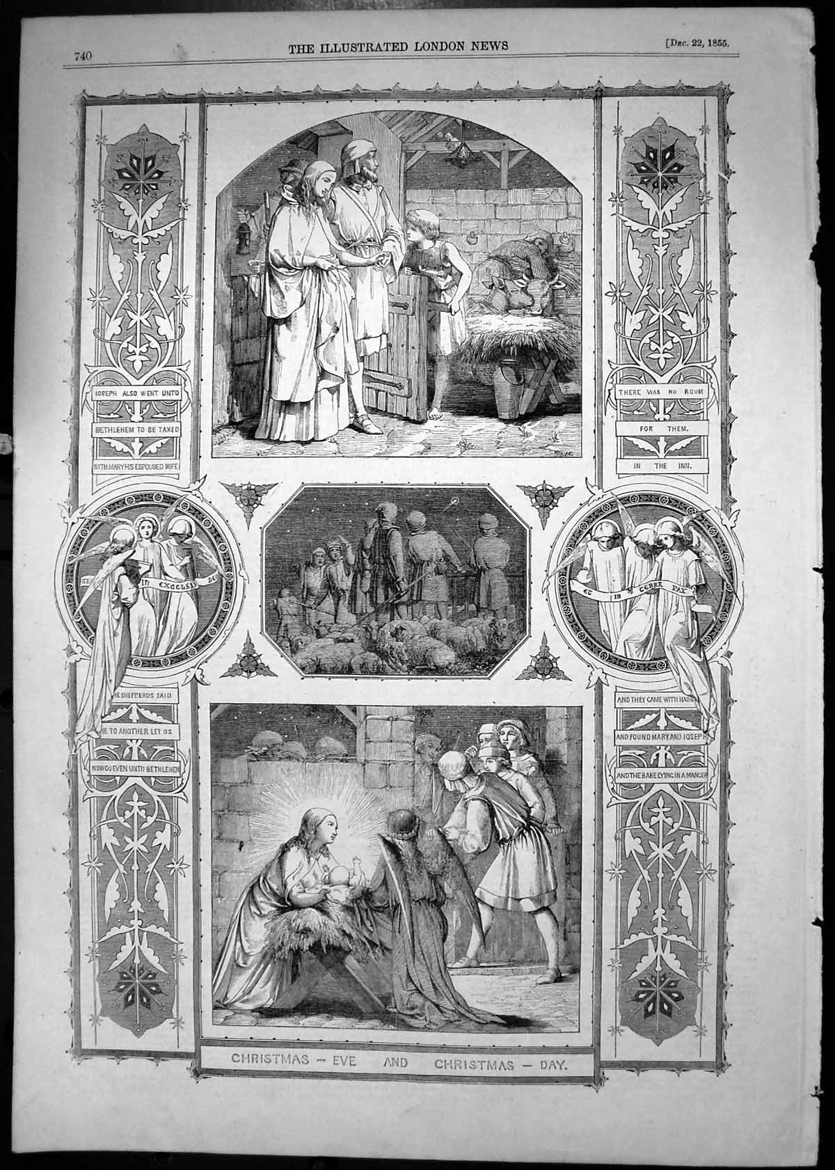 Antique Print 1855 Religion Christmas Scene Mary Joseph Shepherds Bethlehem