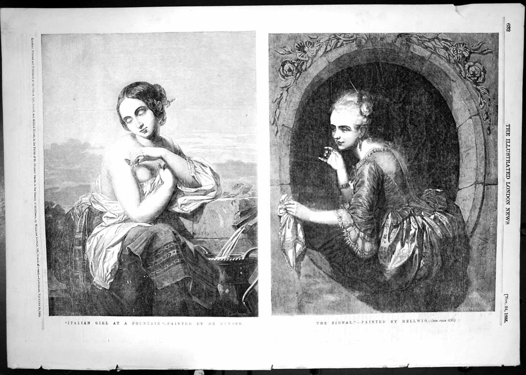 Old 1855 Portrait Italian Girl Fountain Beautiful Woman Signal Hellwig 19th