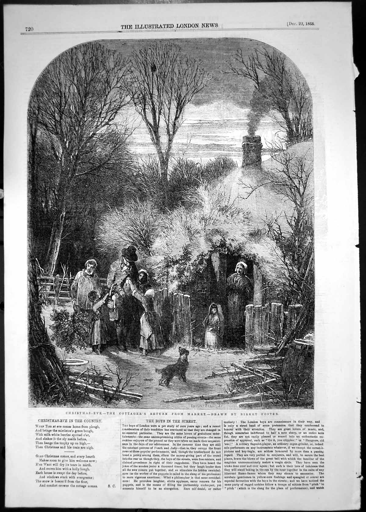 Antique Print 1855 Christmas Eve Scene Cottagers Return From Market Foster 19th