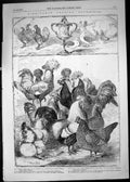 Antique Old Print 1855 Birmingham Bird Show Pigeons Bantam Cochin-China Fowls