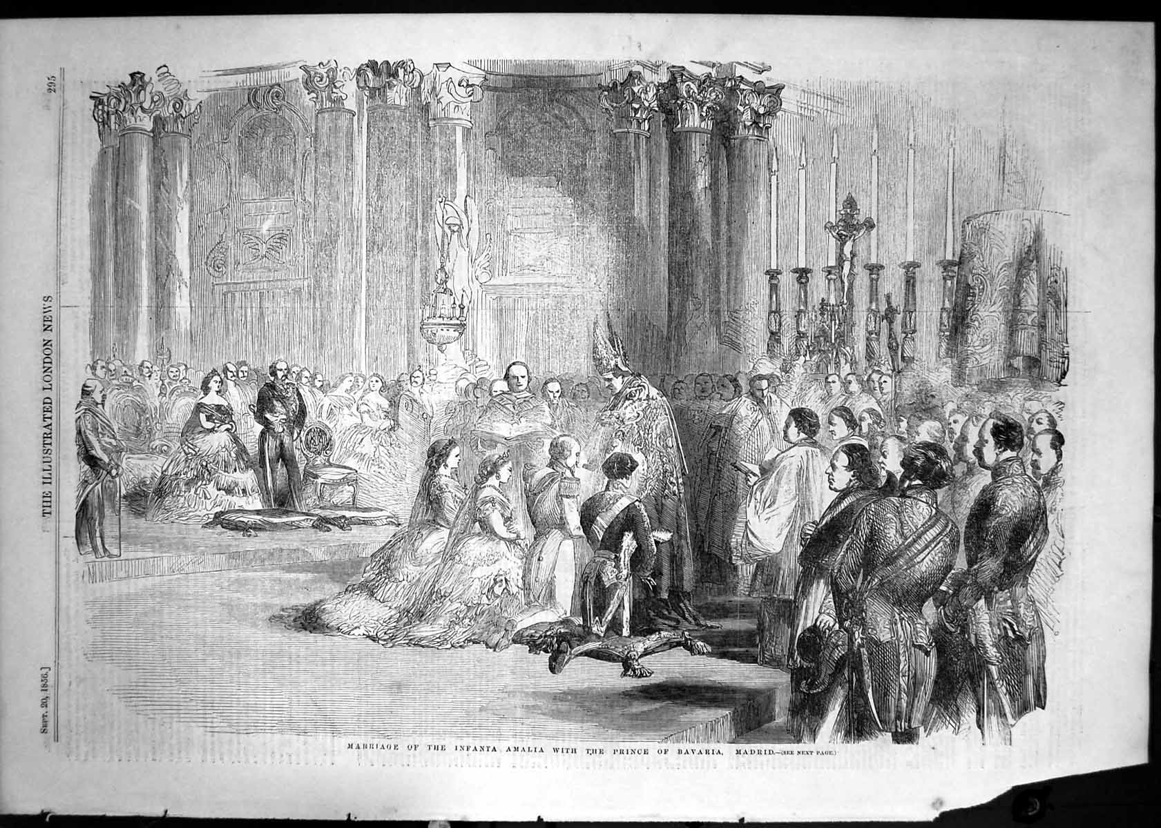Antique Old Print 1856 Marriage Wedding Infanta Amalia Prince Bavaria Madrid