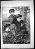 Antique Old Print 1883 University Boat Race Garden Scene Putney Spectators 19th