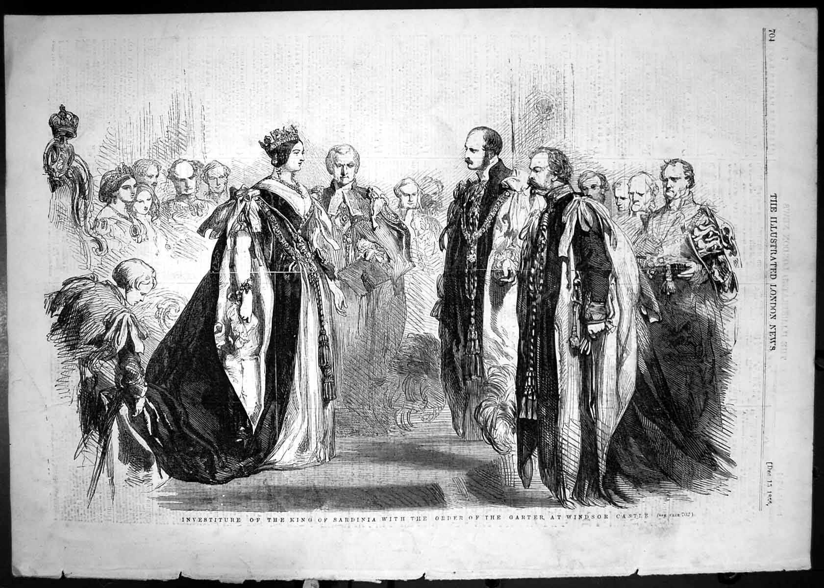 Antique Old Print 1855 Investiture King Sardinia Order Garter Windsor Castle
