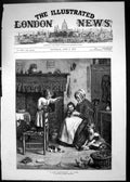 Antique Old Print 1876 Family Home Scene Cheap Entertainment Kitten Ball Wool