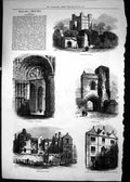 Old Print 1876 Rochester Castle Catheral Priory Gate Watts Charity House 19th