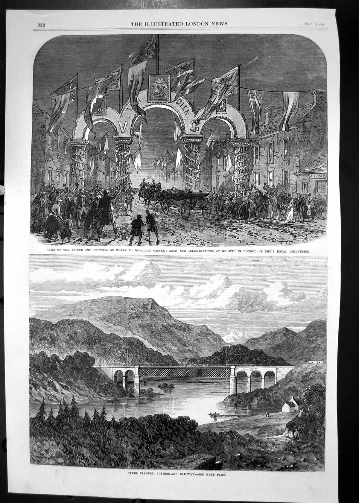 Print Prince Wales Dunrobin Castle Golspie Oykel Viaduct Sutherland Railway 1866